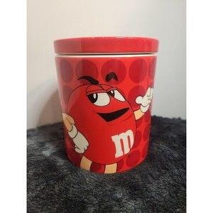 M&M Ceramic Red Candy Jar/Cookie Jar/Canister/Crock 6" Tall